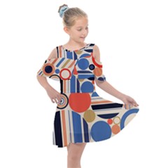 Geometric Abstract Pattern Colorful Flat Circles Decoration Kids  Shoulder Cutout Chiffon Dress by Bangk1t