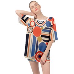 Geometric Abstract Pattern Colorful Flat Circles Decoration Oversized Chiffon Top by Bangk1t