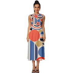 Geometric Abstract Pattern Colorful Flat Circles Decoration Sleeveless Round Neck Midi Dress by Bangk1t