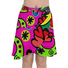 Seamless Doodle Chiffon Wrap Front Skirt