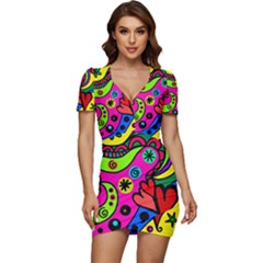 Seamless Doodle Low Cut Cap Sleeve Mini Dress