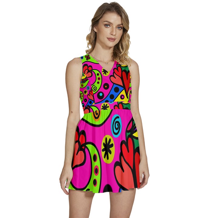 Seamless Doodle Sleeveless High Waist Mini Dress