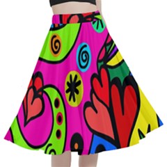 Seamless Doodle A-Line Full Circle Midi Skirt With Pocket