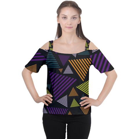 Abstract Pattern Design Various Striped Triangles Decoration Cutout Shoulder Tee by Bangk1t