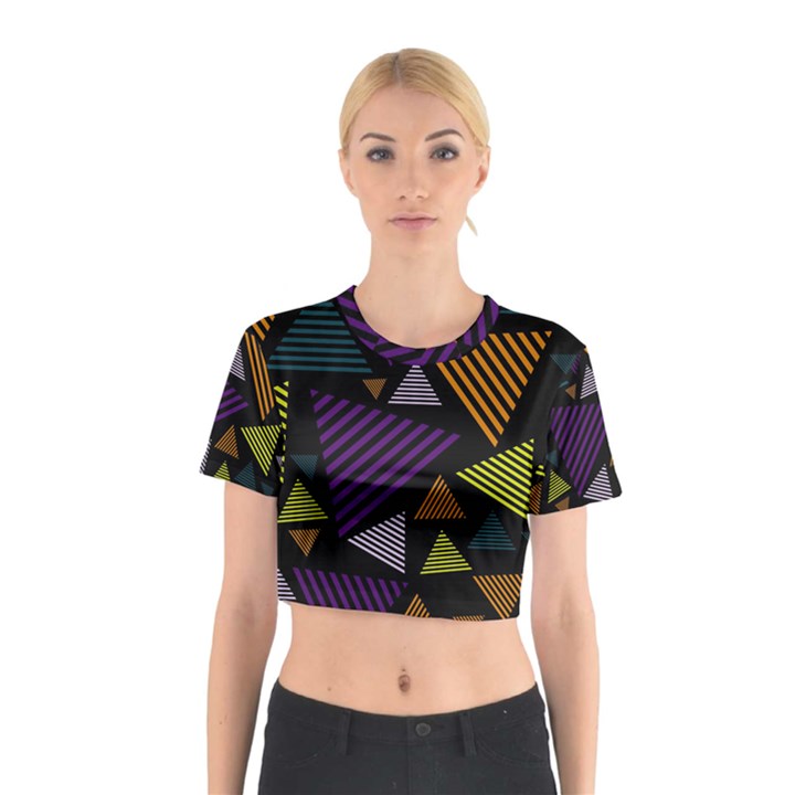 Abstract Pattern Design Various Striped Triangles Decoration Cotton Crop Top