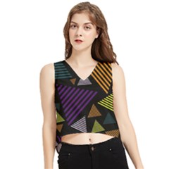 Abstract Pattern Design Various Striped Triangles Decoration V-neck Cropped Tank Top by Bangk1t