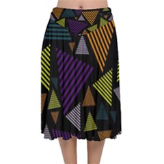 Abstract Pattern Design Various Striped Triangles Decoration Velvet Flared Midi Skirt by Bangk1t