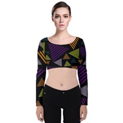 Abstract Pattern Design Various Striped Triangles Decoration Velvet Long Sleeve Crop Top by Bangk1t