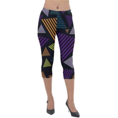 Abstract Pattern Design Various Striped Triangles Decoration Lightweight Velour Capri Leggings  by Bangk1t