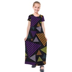 Abstract Pattern Design Various Striped Triangles Decoration Kids  Short Sleeve Maxi Dress by Bangk1t