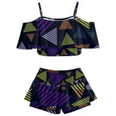 Abstract Pattern Design Various Striped Triangles Decoration Kids  Off Shoulder Skirt Bikini by Bangk1t