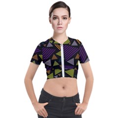 Abstract Pattern Design Various Striped Triangles Decoration Short Sleeve Cropped Jacket by Bangk1t