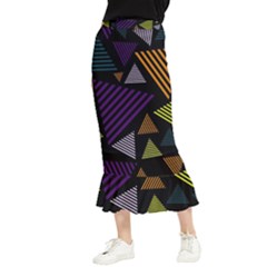 Abstract Pattern Design Various Striped Triangles Decoration Maxi Fishtail Chiffon Skirt by Bangk1t