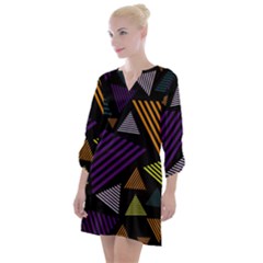 Abstract Pattern Design Various Striped Triangles Decoration Open Neck Shift Dress by Bangk1t