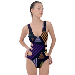 Abstract Pattern Design Various Striped Triangles Decoration Side Cut Out Swimsuit by Bangk1t