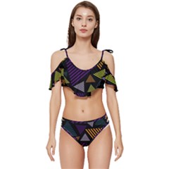 Abstract Pattern Design Various Striped Triangles Decoration Ruffle Edge Tie Up Bikini Set	 by Bangk1t