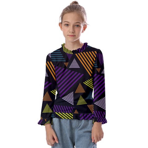 Abstract Pattern Design Various Striped Triangles Decoration Kids  Frill Detail Tee by Bangk1t