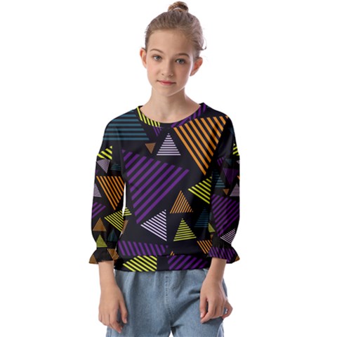 Abstract Pattern Design Various Striped Triangles Decoration Kids  Cuff Sleeve Top by Bangk1t