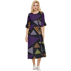 Abstract Pattern Design Various Striped Triangles Decoration Double Cuff Midi Dress by Bangk1t