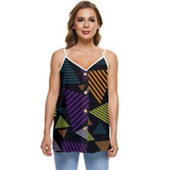 Abstract Pattern Design Various Striped Triangles Decoration Casual Spaghetti Strap Chiffon Top by Bangk1t