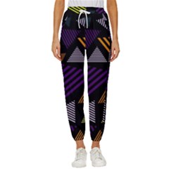 Abstract Pattern Design Various Striped Triangles Decoration Women s Cropped Drawstring Pants by Bangk1t