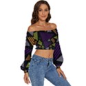 Abstract Pattern Design Various Striped Triangles Decoration Long Sleeve Crinkled Weave Crop Top View3