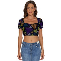 Abstract Pattern Design Various Striped Triangles Decoration Short Sleeve Square Neckline Crop Top  by Bangk1t