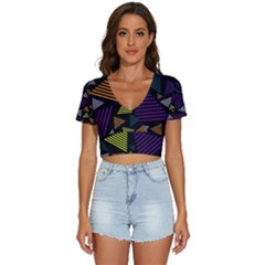 Abstract Pattern Design Various Striped Triangles Decoration V-neck Crop Top by Bangk1t