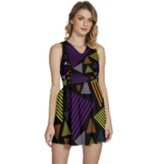 Abstract Pattern Design Various Striped Triangles Decoration Sleeveless High Waist Mini Dress by Bangk1t