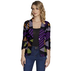 Abstract Pattern Design Various Striped Triangles Decoration Women s One-button 3/4 Sleeve Short Jacket by Bangk1t