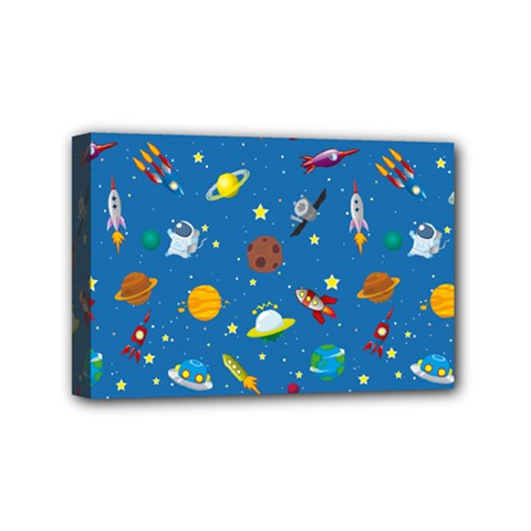 Space Rocket Solar System Pattern Mini Canvas 6  X 4  (stretched) by Bangk1t