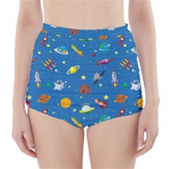 Space Rocket Solar System Pattern High-waisted Bikini Bottoms by Bangk1t