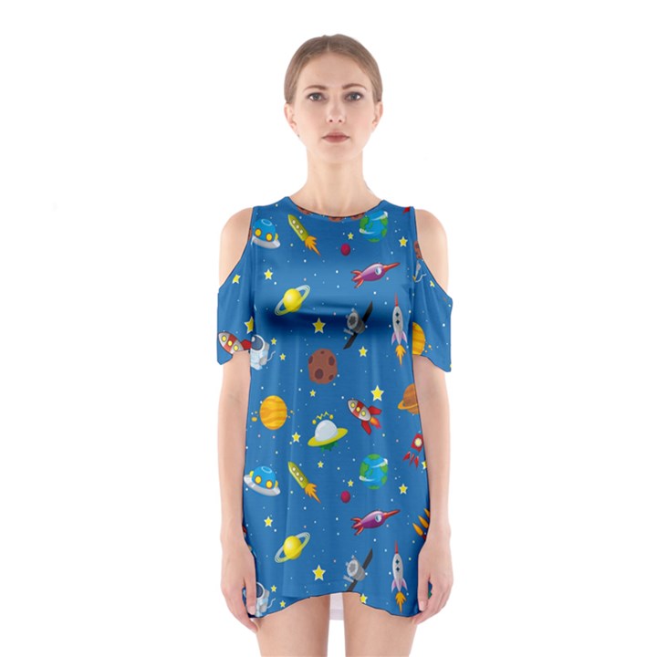 Space Rocket Solar System Pattern Shoulder Cutout One Piece Dress