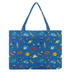 Space Rocket Solar System Pattern Zipper Medium Tote Bag by Bangk1t