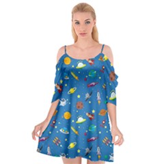 Space Rocket Solar System Pattern Cutout Spaghetti Strap Chiffon Dress by Bangk1t