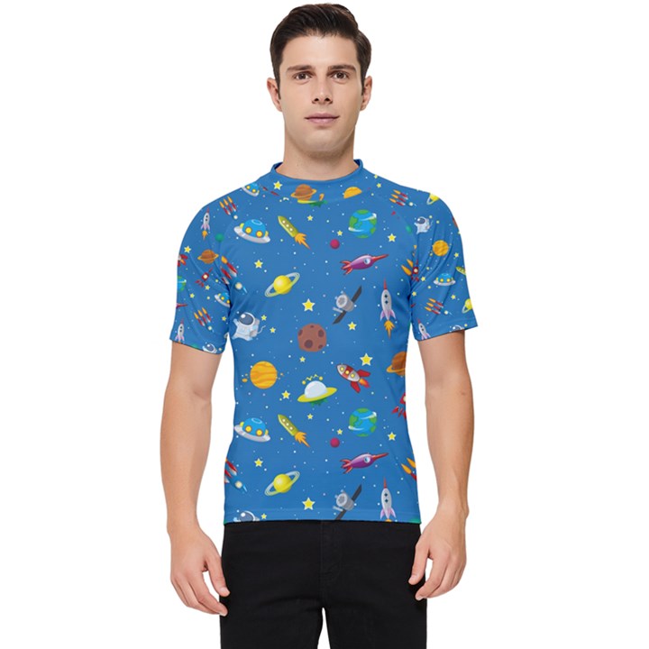 Space Rocket Solar System Pattern Men s Short Sleeve Rash Guard