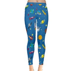 Space Rocket Solar System Pattern Inside Out Leggings by Bangk1t