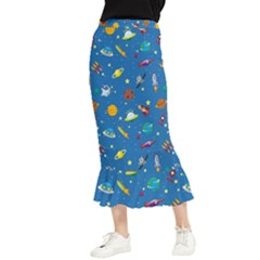 Space Rocket Solar System Pattern Maxi Fishtail Chiffon Skirt by Bangk1t