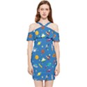 Space Rocket Solar System Pattern Shoulder Frill Bodycon Summer Dress View1