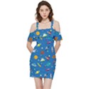 Space Rocket Solar System Pattern Shoulder Frill Bodycon Summer Dress View3