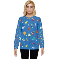 Space Rocket Solar System Pattern Hidden Pocket Sweatshirt by Bangk1t