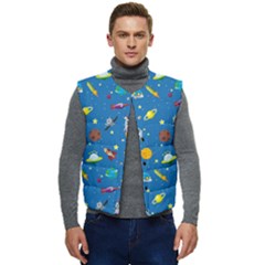 Space Rocket Solar System Pattern Men s Button Up Puffer Vest	 by Bangk1t