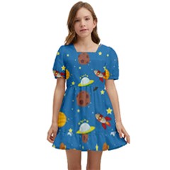 Space Rocket Solar System Pattern Kids  Short Sleeve Dolly Dress by Bangk1t