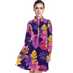 Tropical Pattern Long Sleeve Chiffon Shirt Dress by Bangk1t