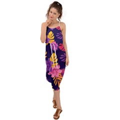 Tropical Pattern Waist Tie Cover Up Chiffon Dress by Bangk1t