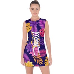 Tropical Pattern Lace Up Front Bodycon Dress by Bangk1t