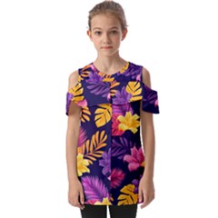 Tropical Pattern Fold Over Open Sleeve Top by Bangk1t