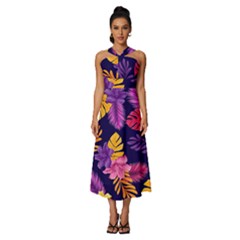 Tropical Pattern Sleeveless Cross Front Cocktail Midi Chiffon Dress by Bangk1t