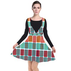 Bricks Abstract Seamless Pattern Plunge Pinafore Dress by Bangk1t