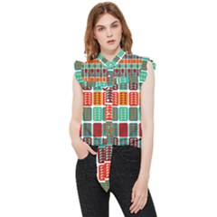 Bricks Abstract Seamless Pattern Frill Detail Shirt by Bangk1t